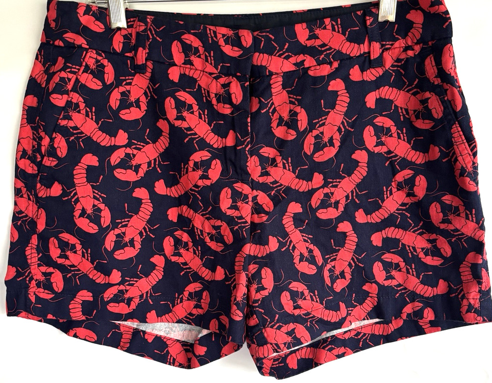 J Crew Shorts Womens Size 6 Blue Red Lobster Chino Preppy Beach Cotton